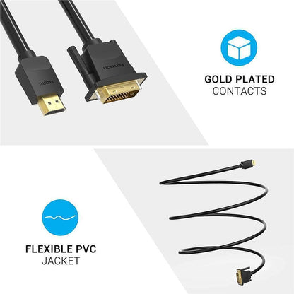 VENTION HDMI to DVI Cable Bidirectional DVI-D 24+1 Male to HDMI Male Adapter 5m