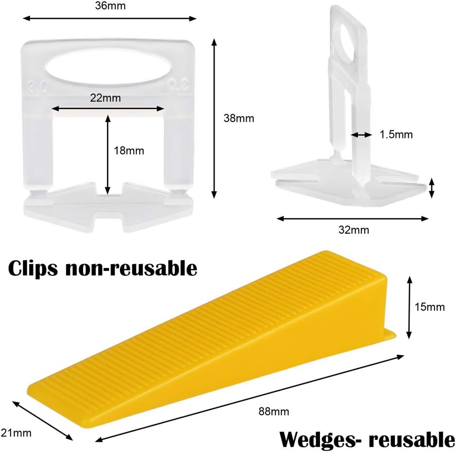 Tile Leveling System 1.5mm with 300 Spacers 100 Reusable Wedges and Push Pliers