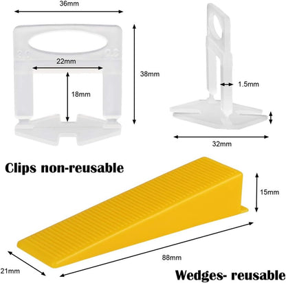 Tile Leveling System 1.5mm with 300 Spacers 100 Reusable Wedges and Push Pliers
