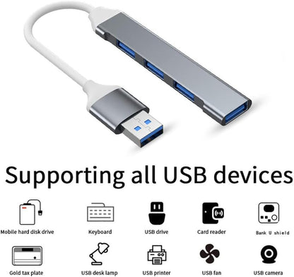 USB 3.0 Hub Aluminium Portable High Speed Multi USB Hub Splitter Adapter for PC