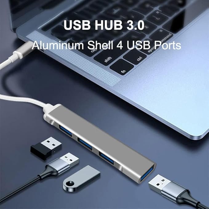 4 Ports USB Adapter Type-C to USB 3.0 Dongle Splitter Ultra Slim Space Silver