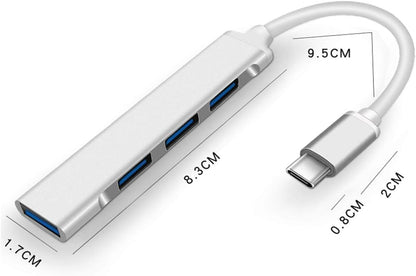 4 Ports USB Adapter Type-C to USB 3.0 Dongle Splitter Ultra Slim Space Silver