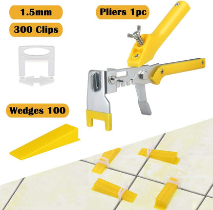 Tile Leveling System 1.5mm with 300 Spacers 100 Reusable Wedges and Push Pliers