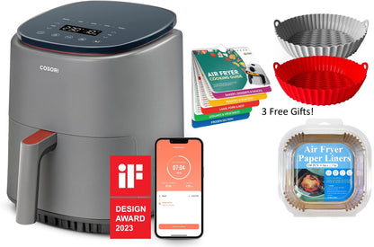 Smart Air Fryer Lite 3.8L 75-230℃ 7 Cooking Functions 1500W With Free Gifts Grey