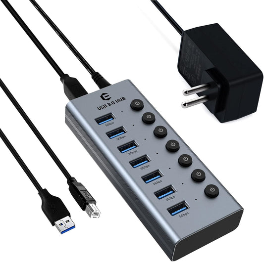 USB 3.0 Hub 7 USB 3.0 Ports Plus Dedicated UK Charging PLug & USB Connector Inc