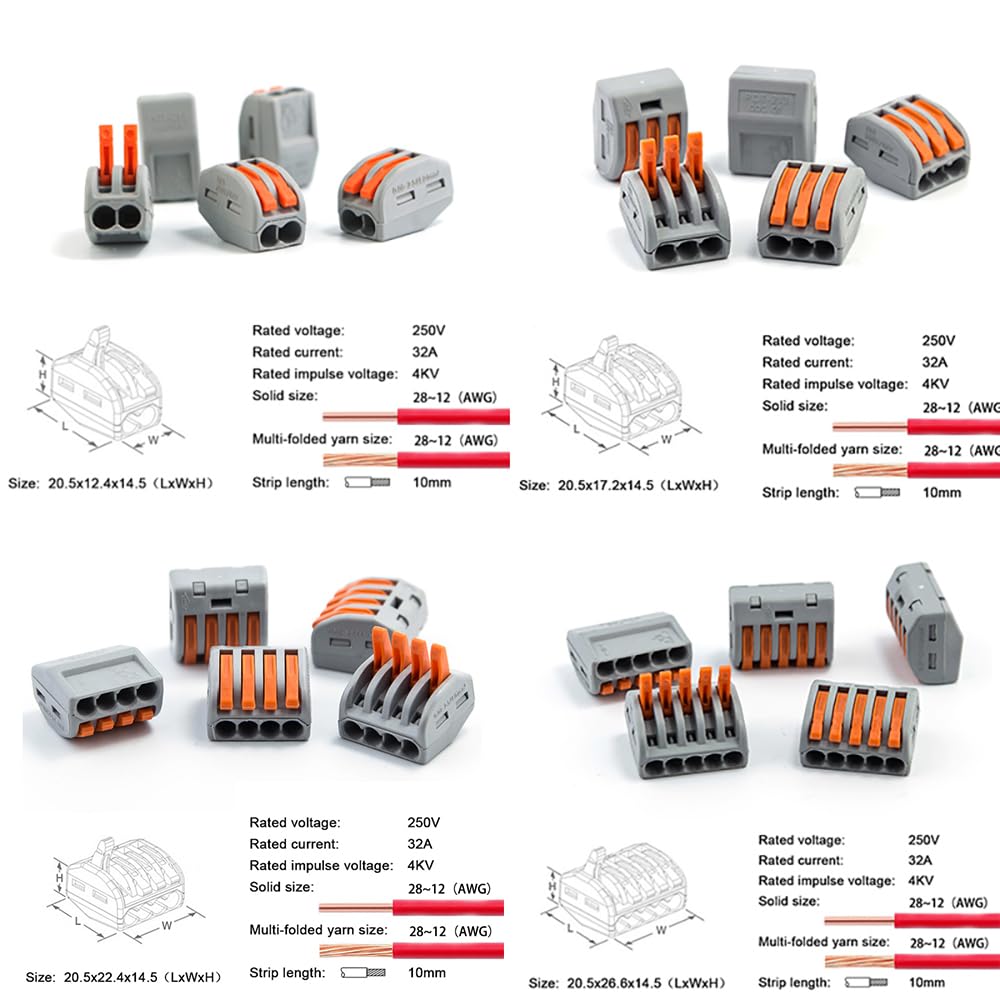 Compact Wire Assortment Pack Terminal Block Wire Push Cable Connectors 265pcs