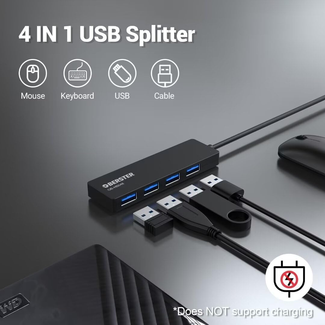 OBERSTER USB C Hub 4-Port USB C Splitter for Mac Xbox Surface PC Etc Ultra Slim