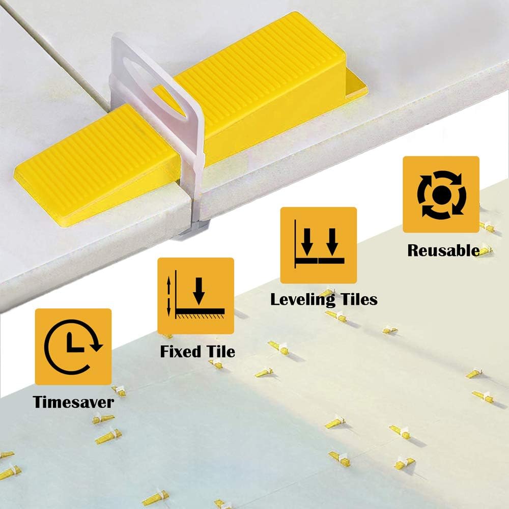 Tile Leveling System 1.5mm with 300 Spacers 100 Reusable Wedges and Push Pliers