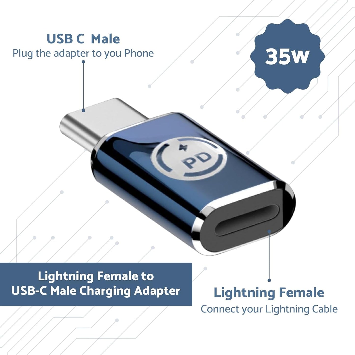 iOS To USB C Adapter 35W PD Super Fast Charge for iPhones with USB C Power Port