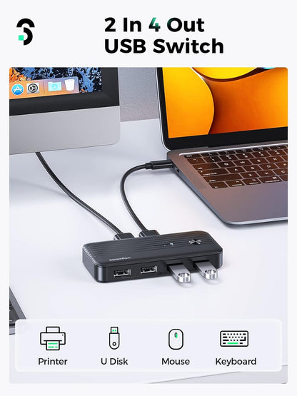 USB 3.0 Switcher for 2 PCs to Share 4 USB Devices 5Gbps High Speed 2 In 4 Out - RLO Tech