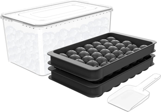 WIBIMEN Ice Cube Tray with Lid & Bin, 0.8inx66 Ice Ball Maker Mold for Freezer with Container Ice Trays Making Sphere Ice Chilling Cocktail Tea Coffee (2 Black Trays 1 Ice Bucket & Scoop)