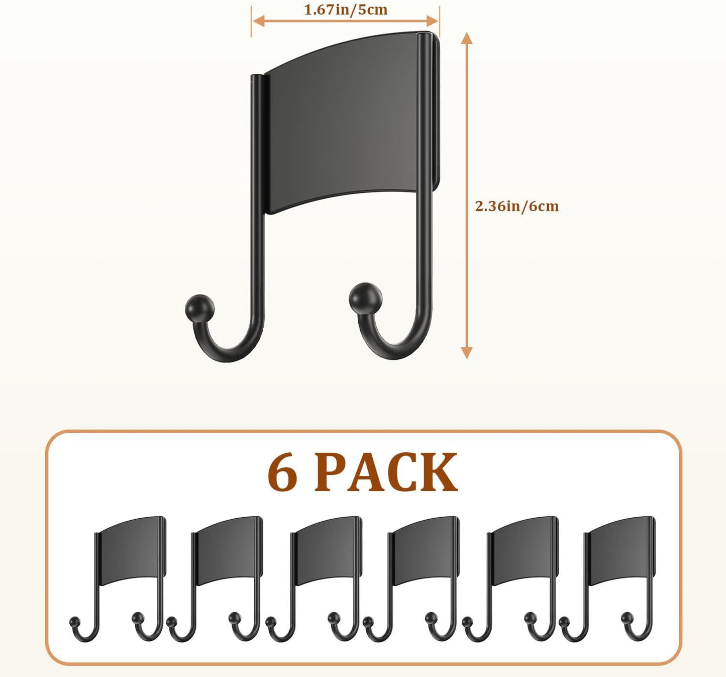 Black Stick on Hooks for Hanging: Musical Note Hooks for Hanging Heavy Duty