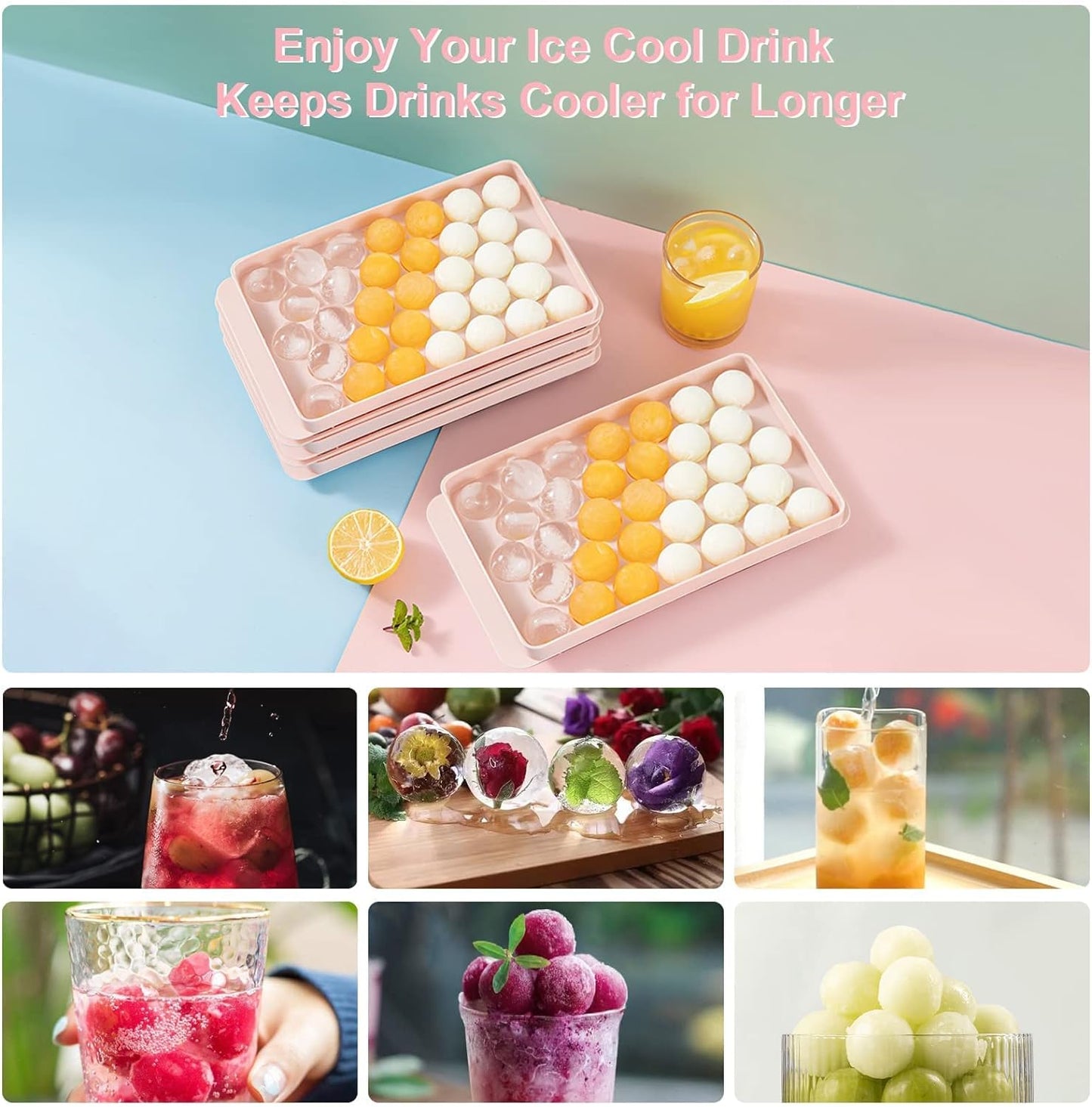 Ice Cube Tray With Container Scoop & Cocktail Book BPA Free Makes 66 Ice Balls