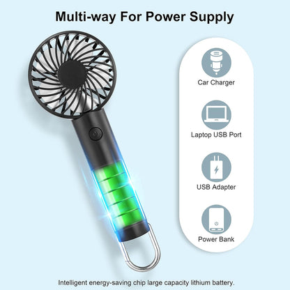 Handheld Fan Portable & Rechargeable 2200 mAh Battery Mini Fan 3 Speeds - Black