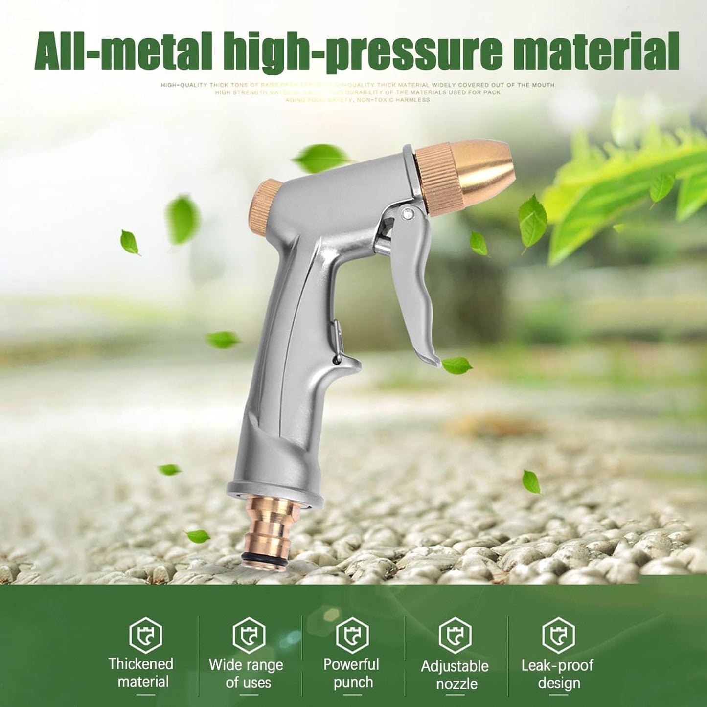 Garden Hose Spray Gun 100% Metal Spray Gun with Brass Nozzle 4 Spray Patterns