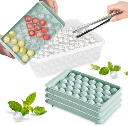 Three Ice Cube Trays 99 Ice Balls Includes Sealed Container With Tong And Scoop - RLO Tech