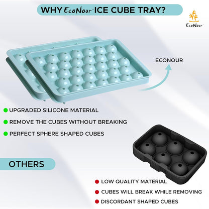 Ice Cube Trays with Lid and Bin Makes 66 Ice Ball Trays with Ice Scoop and Tongs