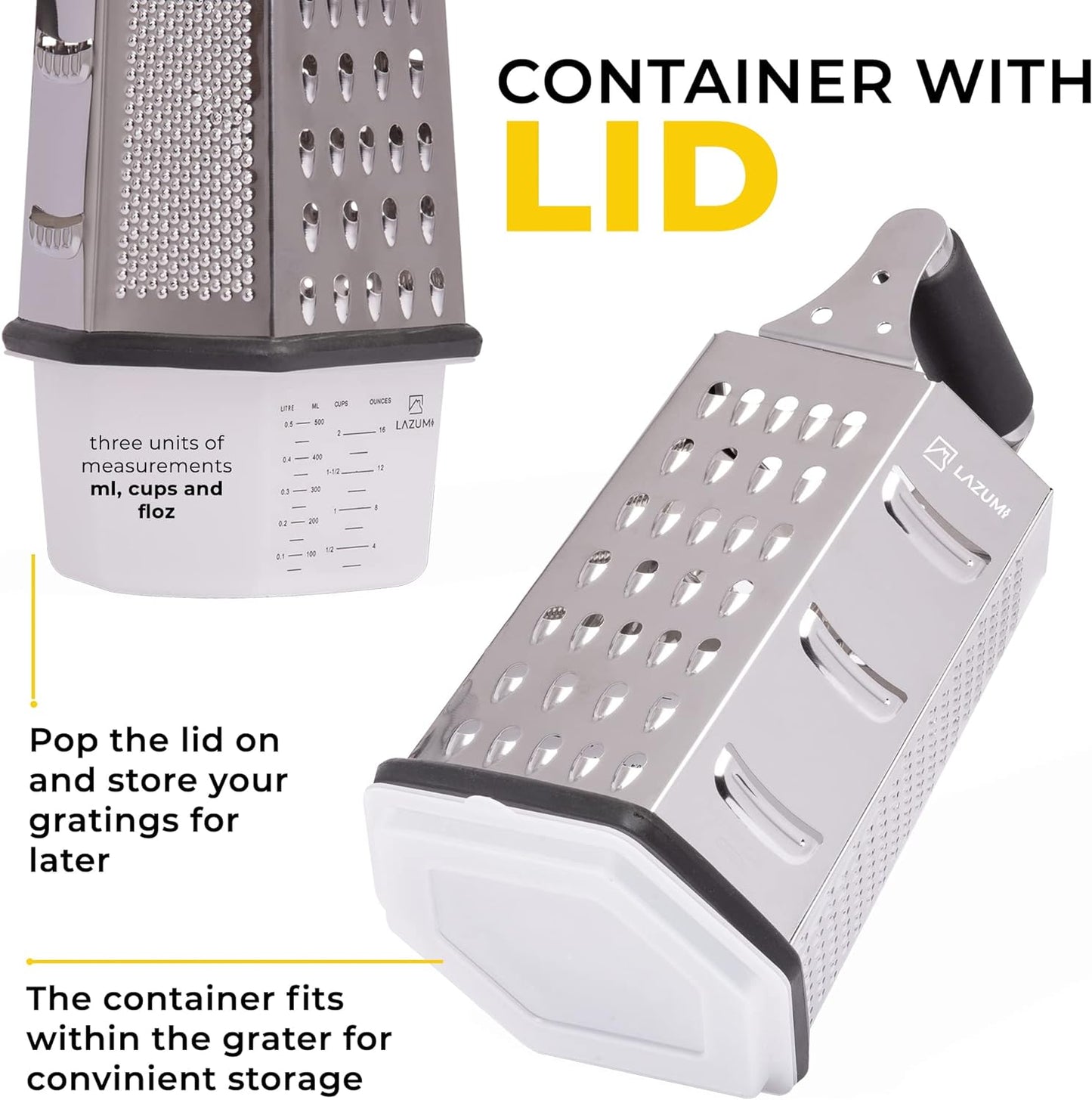 7 In 1 Stainless Steel Cheese Grater with Container Finger Guard. Herb Stripper