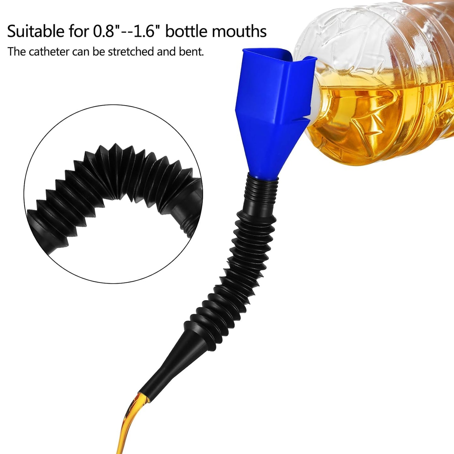 Universal Flexible Oil Snap Funnel, with Extendable Flexible Spout, 2Pcs