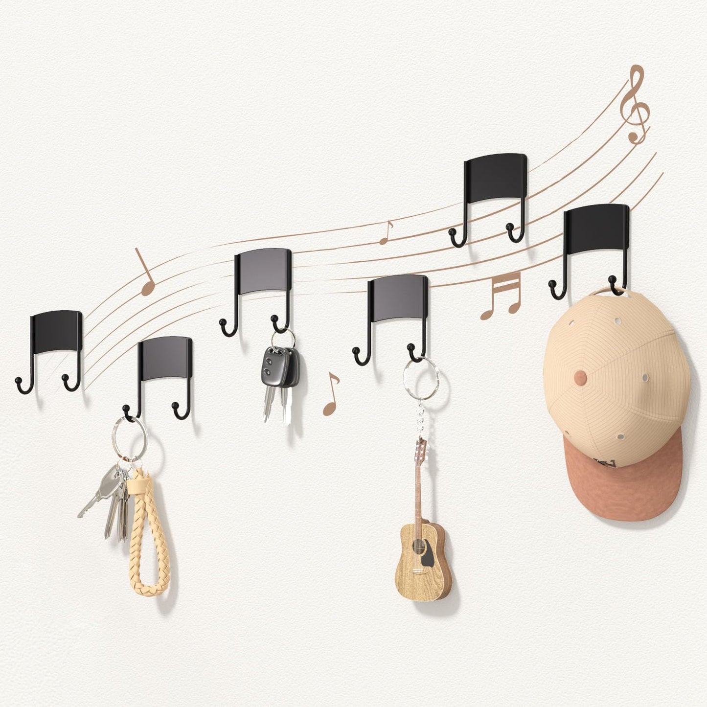 Black Stick on Hooks for Hanging: Musical Note Hooks for Hanging Heavy Duty