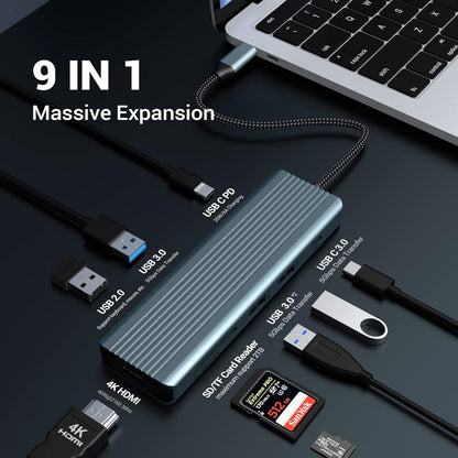 9 in 1 USB Docking Station HDMI Docking Station 4K@30Hz HDMI SD/MicroSD & More