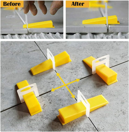 Tile Leveling System 1.5mm with 300 Spacers 100 Reusable Wedges and Push Pliers