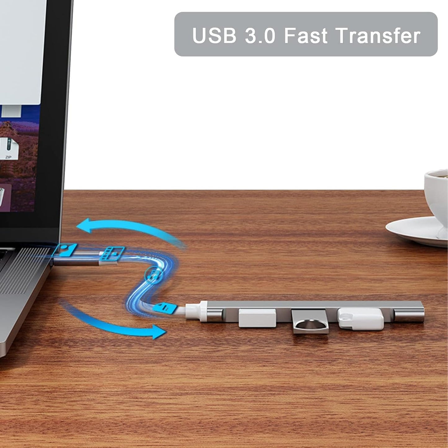 4 Ports USB Adapter Type-C to USB 3.0 Dongle Splitter Ultra Slim Space Silver