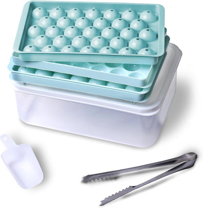 Ice Cube Trays with Lid and Bin Makes 66 Ice Ball Trays with Ice Scoop and Tongs