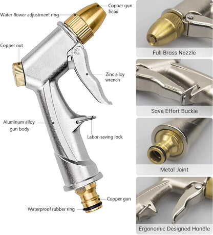 Garden Hose Spray Gun 100% Metal Spray Gun with Brass Nozzle 4 Spray Patterns