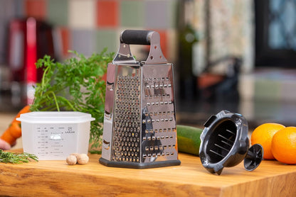 7 In 1 Stainless Steel Cheese Grater with Container Finger Guard. Herb Stripper