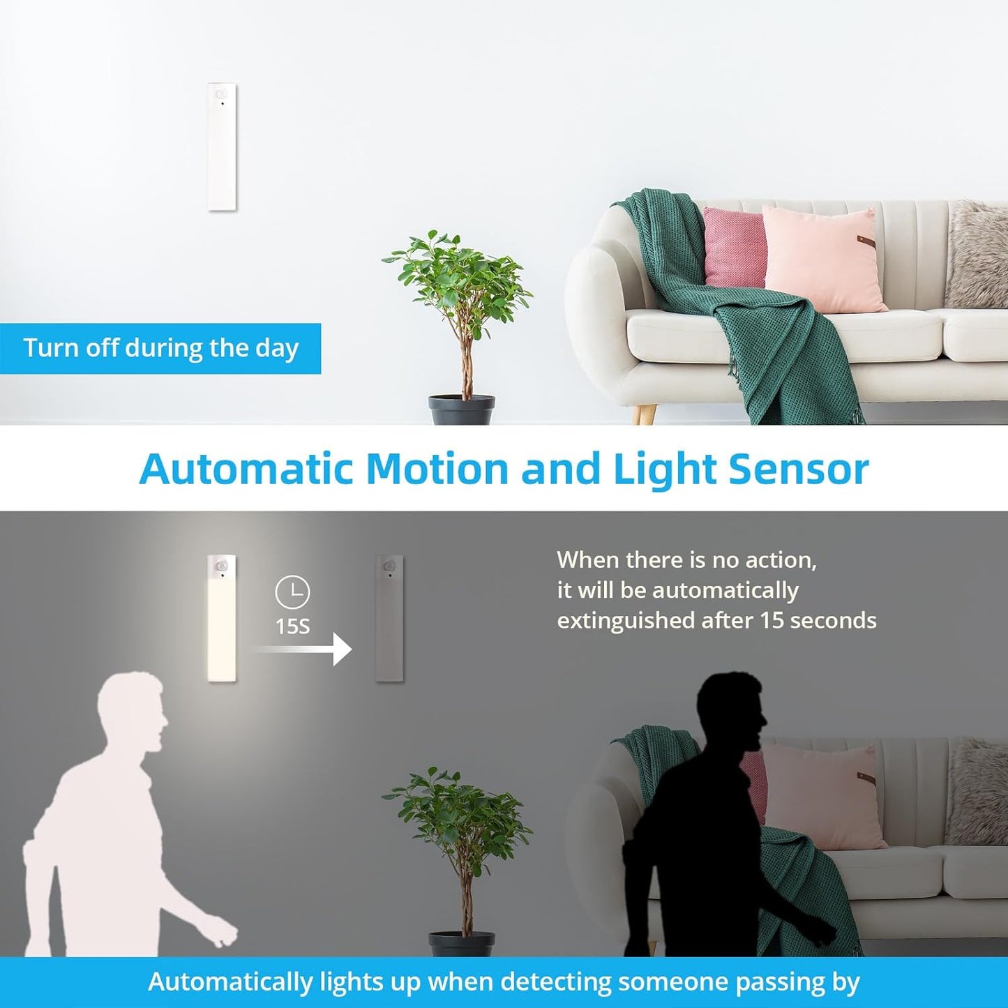 Rechargeable Motion Light Sensor Night Lights With Magnetic Stick on - 2 Pack