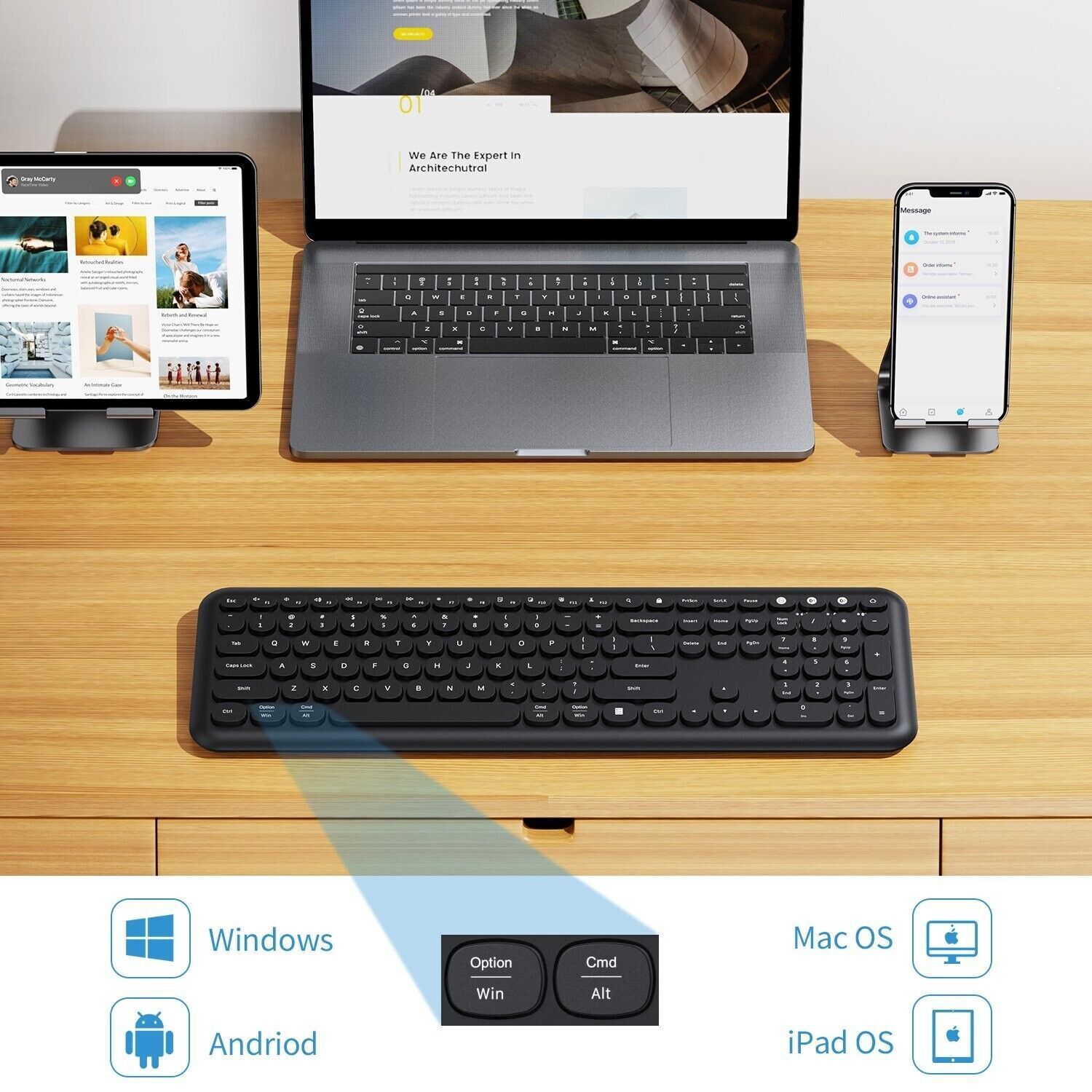 Jelly Comb K66B Bluetooth Multi-Device Rechargeable Wireless 2.4G Keyboard UK - RLO Tech