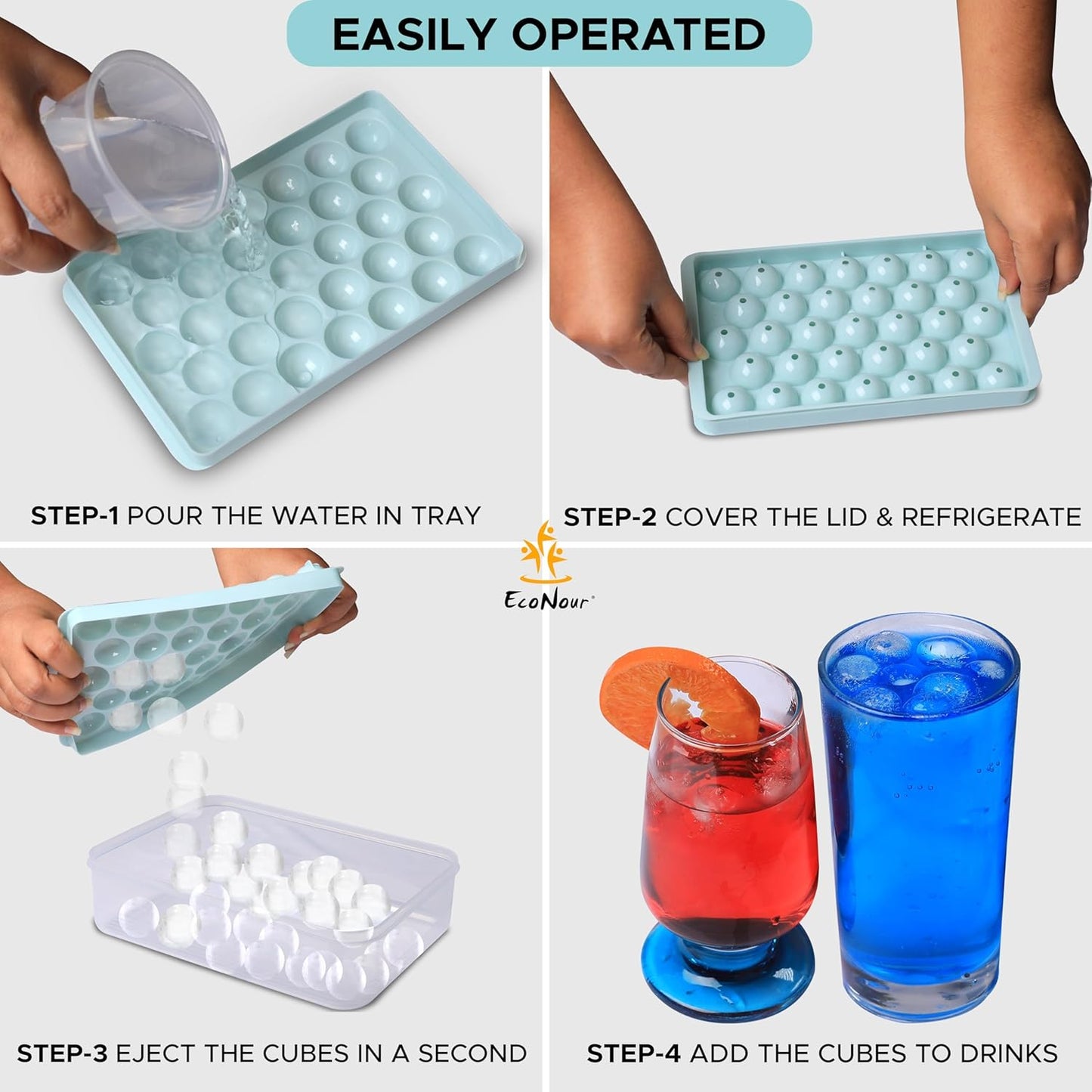 Ice Cube Trays with Lid and Bin Makes 66 Ice Ball Trays with Ice Scoop and Tongs