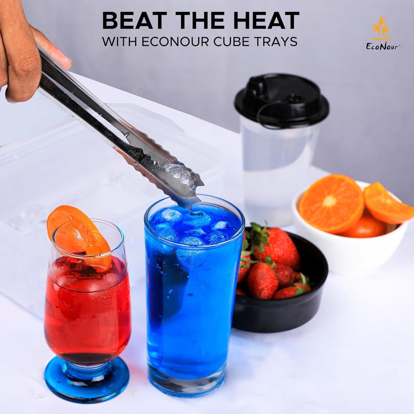 Ice Cube Trays with Lid and Bin Makes 66 Ice Ball Trays with Ice Scoop and Tongs