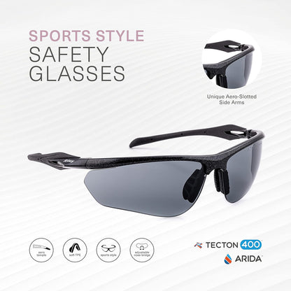 RILEY Cypher Eye Protection Safety Glasses for Work Cycling Running Hiking Grey