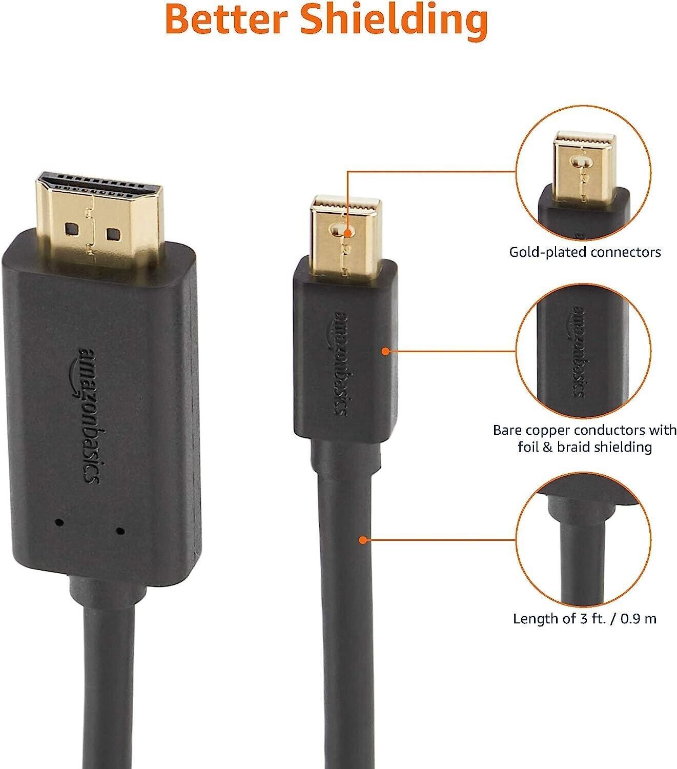 Amazon Basics Mini DisplayPort to HDMI Cable - 0.9 m (3 Feet) - RLO Tech