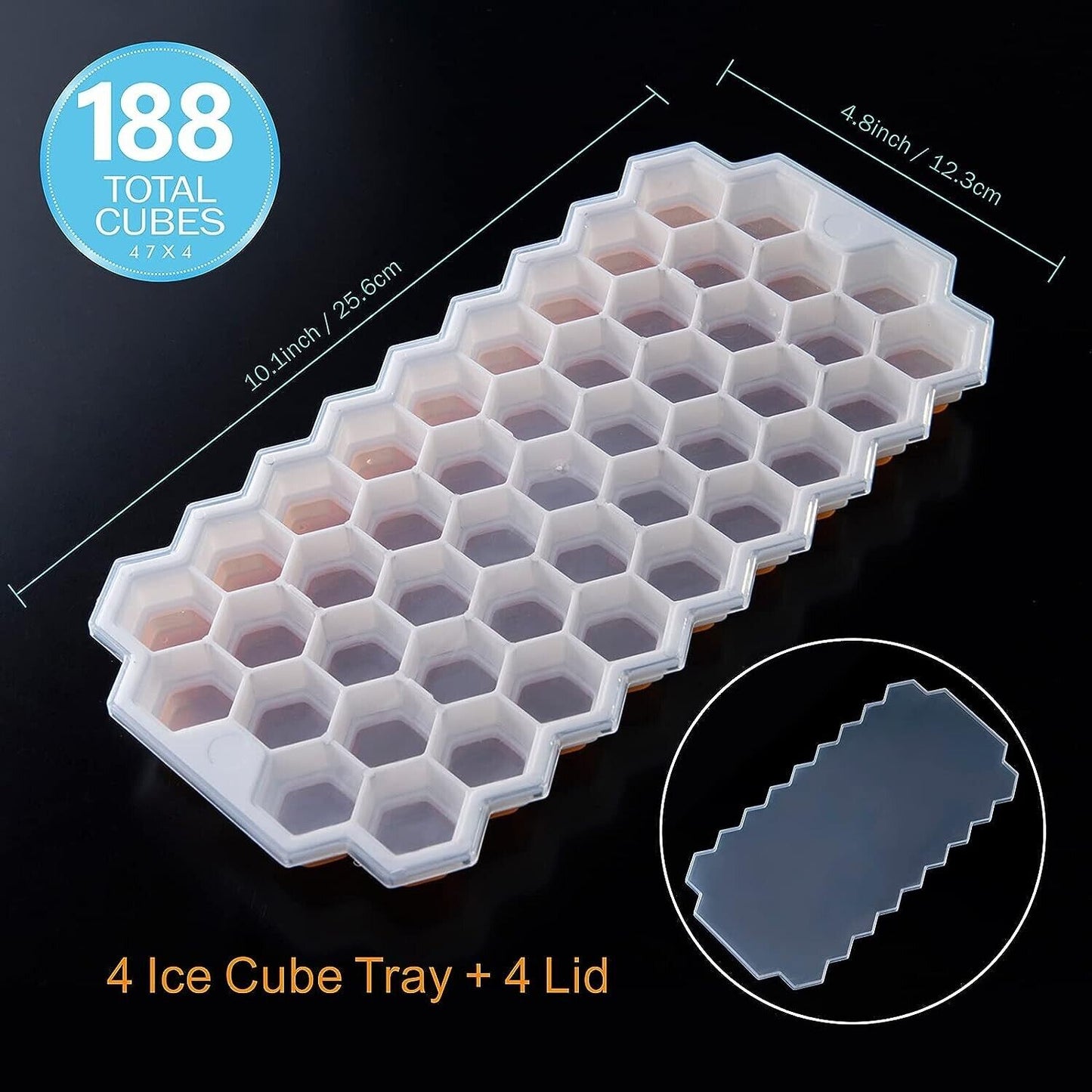 4 Pack Ice Cube Trays With Air Tight Container and Locking Lid Makes 188 Cubes - RLO Tech