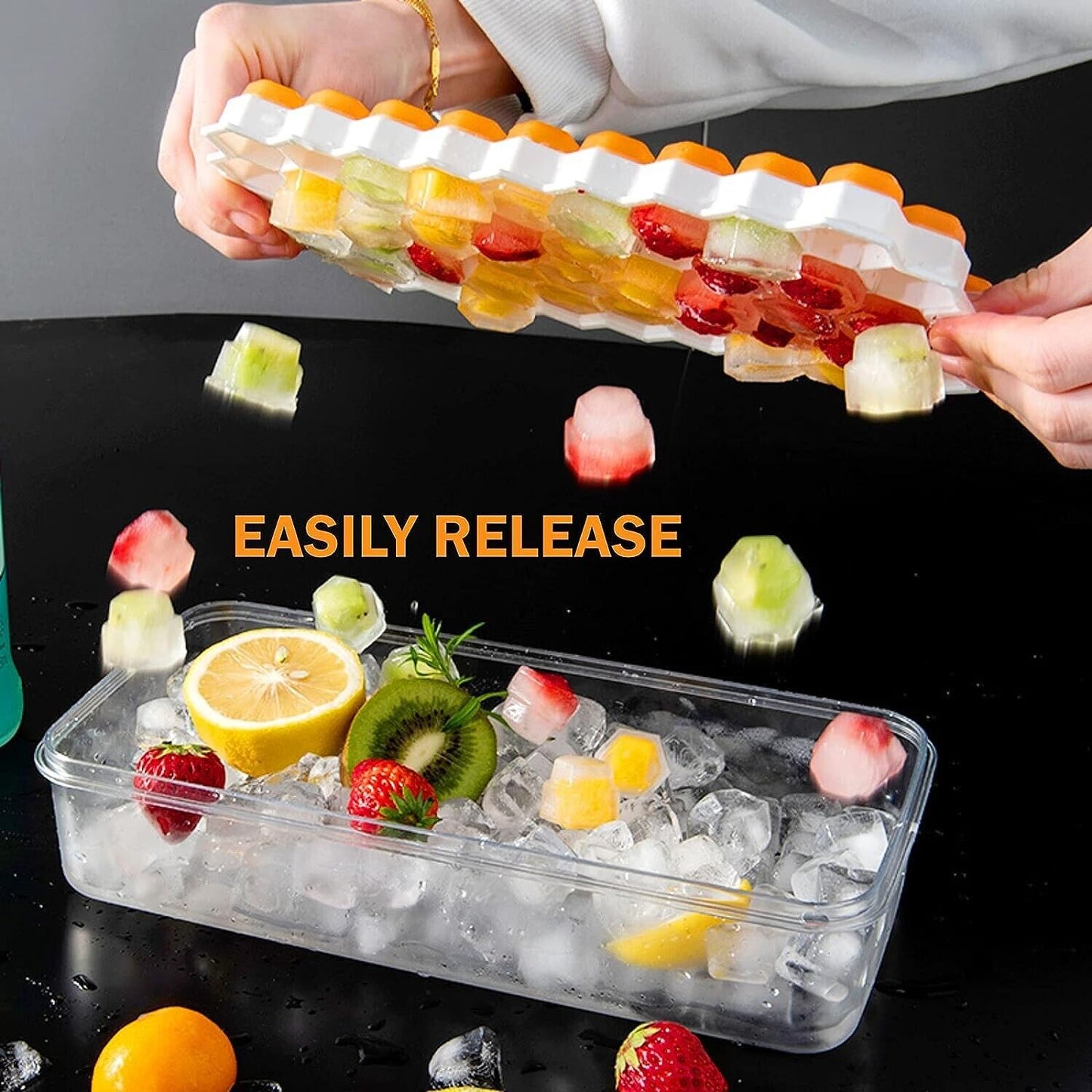 4 Pack Ice Cube Trays With Air Tight Container and Locking Lid Makes 188 Cubes - RLO Tech