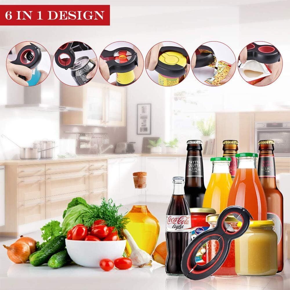 6 In 1 Multi Opener Kitchen Tool For Arthritis Assistance + 5 in 1 Bottle Opener - RLO Tech