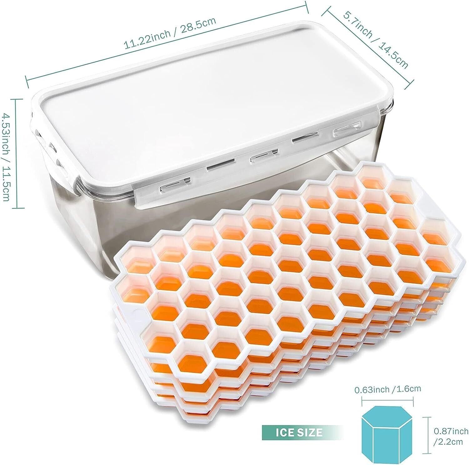 4 Pack Ice Cube Trays With Air Tight Container and Locking Lid Makes 188 Cubes - RLO Tech