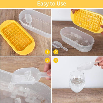 Ice Cube Trays with Lid and Storage Bin Easy Release Makes 66 Cubes - Yellow