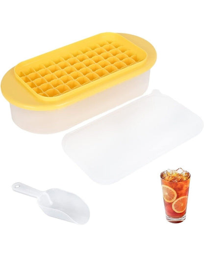 Ice Cube Trays with Lid and Storage Bin Easy Release Makes 66 Cubes - Yellow