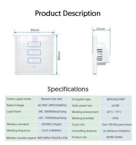 Tuya CompatiblSmart Wireless Switch Neutral wire needed, supports GH and Alexa