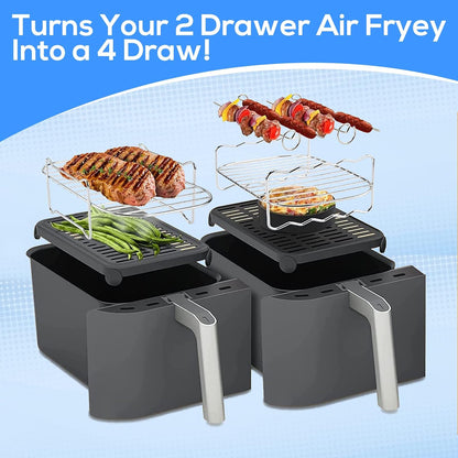 Dual Air Fryer Accessories 6Pcs Set With Racks Compatible Ninja Foodi and Others