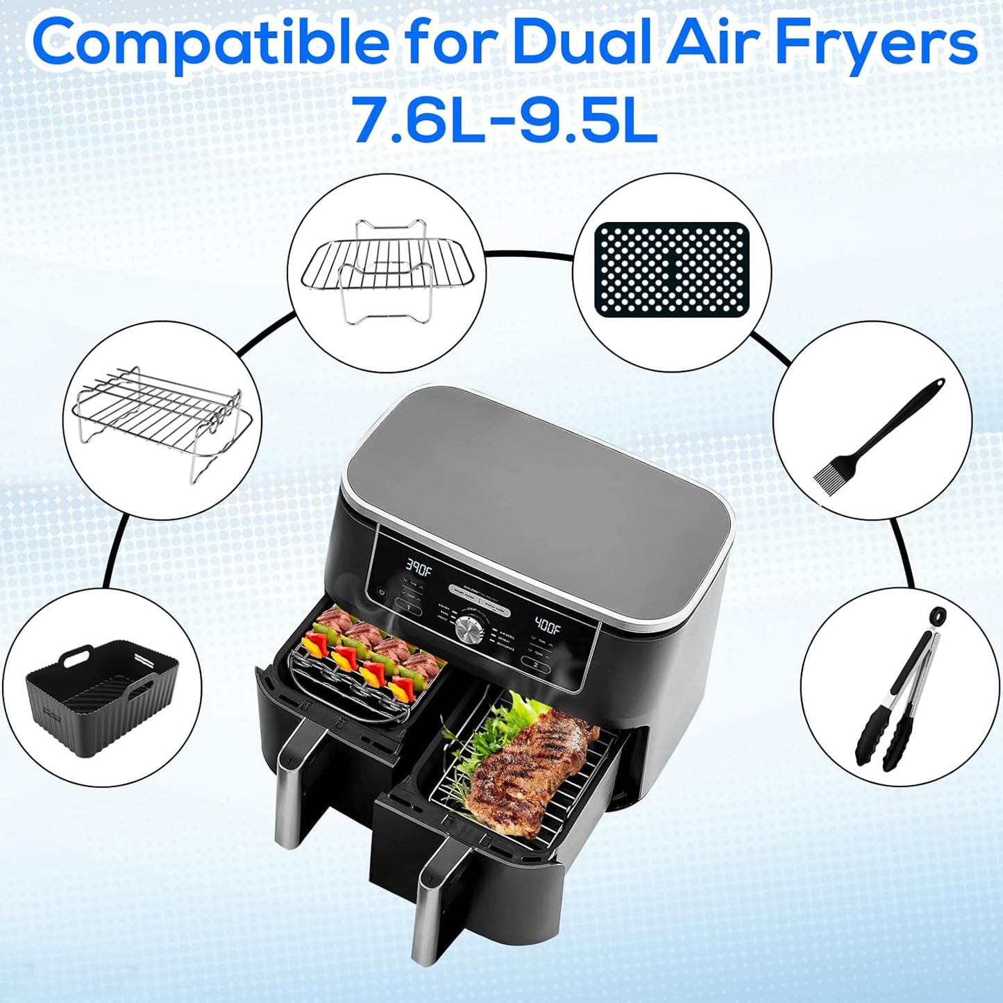 Dual Air Fryer Accessories 6Pcs Set With Racks Compatible Ninja Foodi and Others