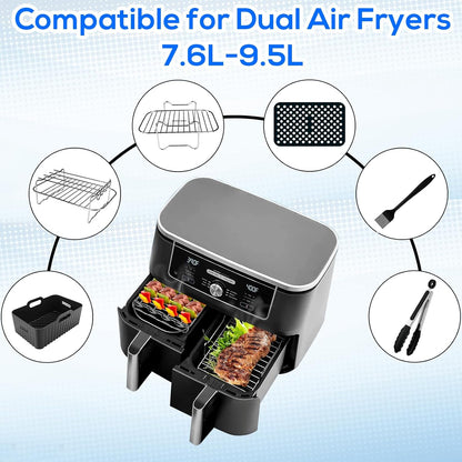 Dual Air Fryer Accessories 6Pcs Set With Racks Compatible Ninja Foodi and Others