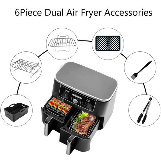 Dual Air Fryer Accessories 6Pcs Set With Racks Compatible Ninja Foodi and Others