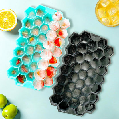 2 Pack Ice Cube Tray Silicone Honeycomb Shape 37 Cubes Each Tray with Lids Black - RLO Tech