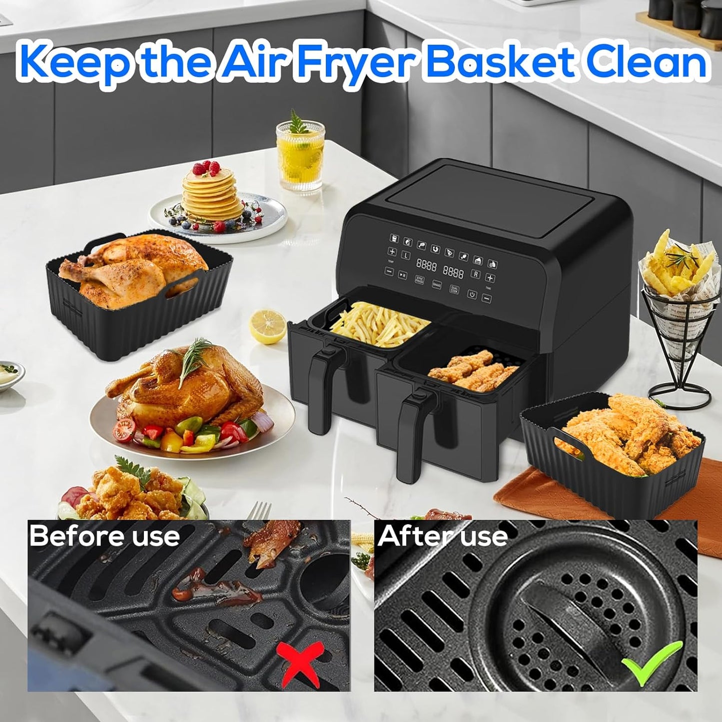 Dual Air Fryer Accessories 6Pcs Set With Racks Compatible Ninja Foodi and Others